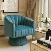 Rex Swivel Accent Chair, Barrel Channel Stitched Velvet, Teal Blue - BM345370