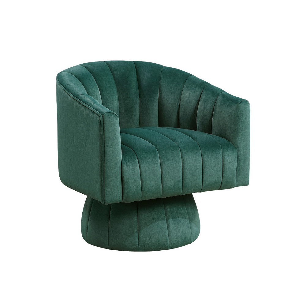 Rex Swivel Accent Chair, Barrel Channel Stitched Velvet, Green - BM345371