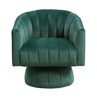 Rex Swivel Accent Chair, Barrel Channel Stitched Velvet, Green - BM345371