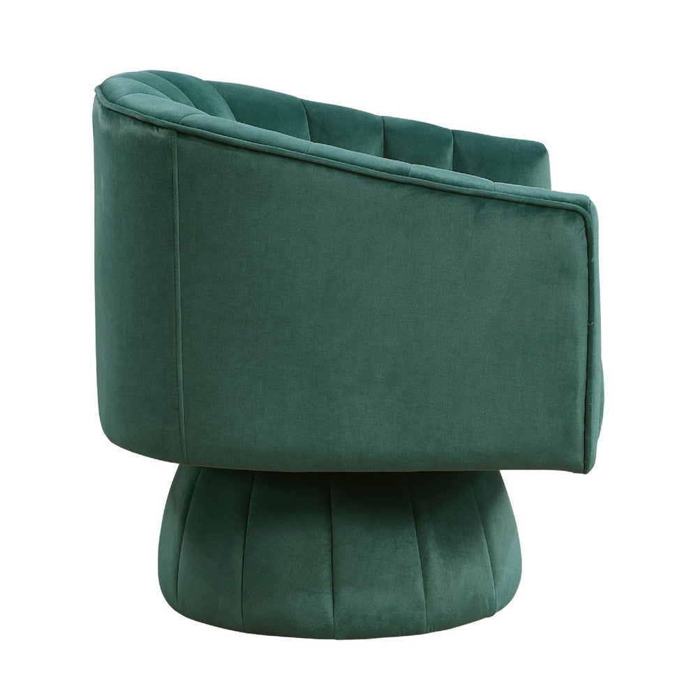 Rex Swivel Accent Chair, Barrel Channel Stitched Velvet, Green - BM345371