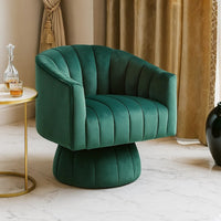 Rex Swivel Accent Chair, Barrel Channel Stitched Velvet, Green - BM345371