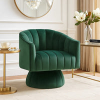 Rex Swivel Accent Chair, Barrel Channel Stitched Velvet, Green - BM345371