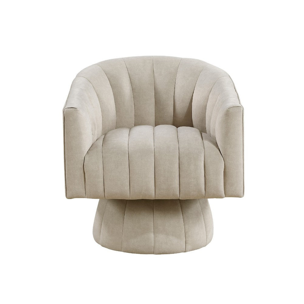 Rex Swivel Accent Chair, Barrel Channel Stitched Velvet, Taupe Brown - BM345372