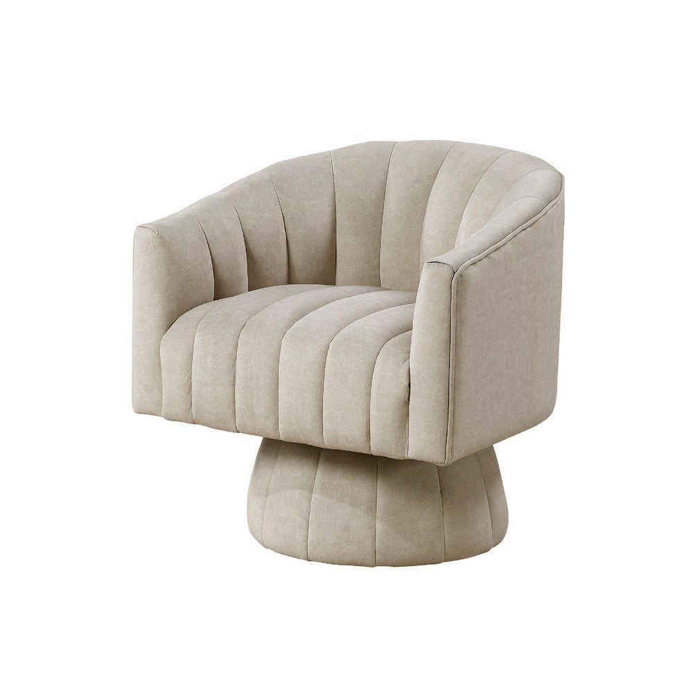 Rex Swivel Accent Chair, Barrel Channel Stitched Velvet, Taupe Brown - BM345372