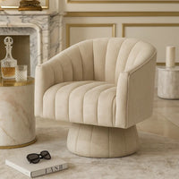 Rex Swivel Accent Chair, Barrel Channel Stitched Velvet, Taupe Brown - BM345372