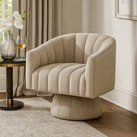 Rex Swivel Accent Chair, Barrel Channel Stitched Velvet, Taupe Brown - BM345372