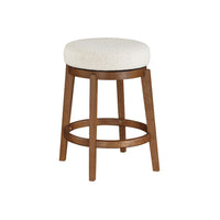 Lex Swivel Counter Stool, 27 Inch Backless, White Boucle, Brown Legs - BM345373