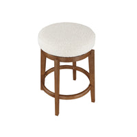 Lex Swivel Counter Stool, 27 Inch Backless, White Boucle, Brown Legs - BM345373