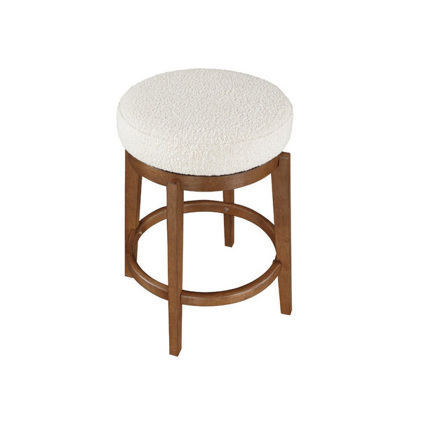 Lex Swivel Counter Stool, 27 Inch Backless, White Boucle, Brown Legs - BM345373