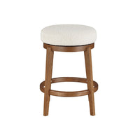 Lex Swivel Counter Stool, 27 Inch Backless, White Boucle, Brown Legs - BM345373