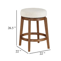 Lex Swivel Counter Stool, 27 Inch Backless, White Boucle, Brown Legs - BM345373