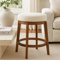Lex Swivel Counter Stool, 27 Inch Backless, White Boucle, Brown Legs - BM345373