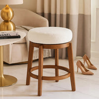 Lex Swivel Counter Stool, 27 Inch Backless, White Boucle, Brown Legs - BM345373