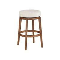 Lex Swivel Bar Stool, 31 Inch Backless, White Boucle Seat, Brown Legs - BM345374