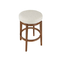 Lex Swivel Bar Stool, 31 Inch Backless, White Boucle Seat, Brown Legs - BM345374