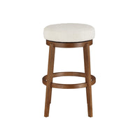 Lex Swivel Bar Stool, 31 Inch Backless, White Boucle Seat, Brown Legs - BM345374
