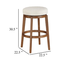 Lex Swivel Bar Stool, 31 Inch Backless, White Boucle Seat, Brown Legs - BM345374