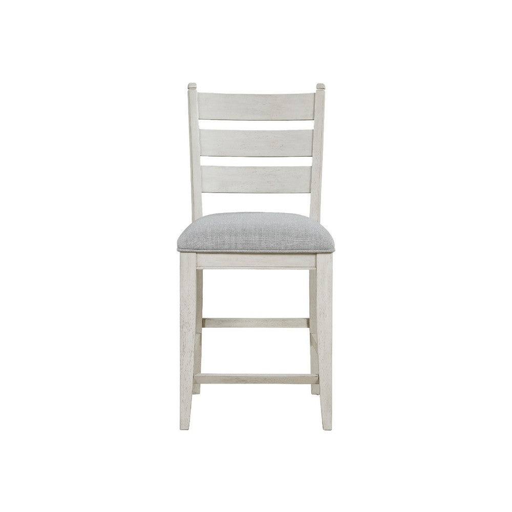 Wen Counter Height Chair Set of 2, Gray Fabric Seat, Weathered White - BM345375