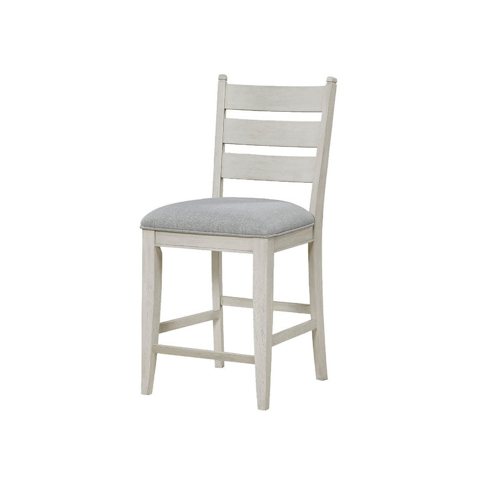 Wen Counter Height Chair Set of 2, Gray Fabric Seat, Weathered White - BM345375