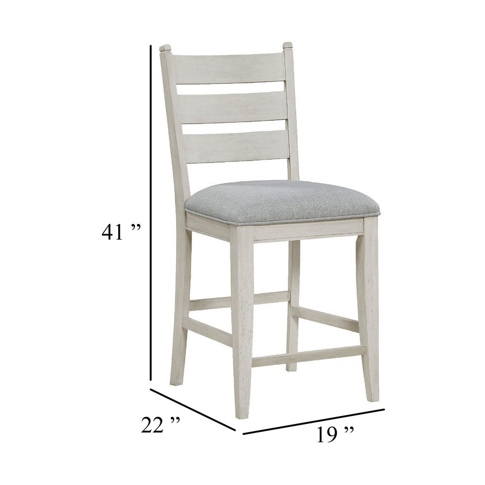 Wen Counter Height Chair Set of 2, Gray Fabric Seat, Weathered White - BM345375