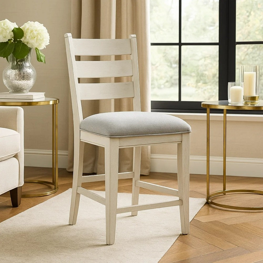 Wen Counter Height Chair Set of 2, Gray Fabric Seat, Weathered White - BM345375