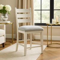 Wen Counter Height Chair Set of 2, Gray Fabric Seat, Weathered White - BM345375