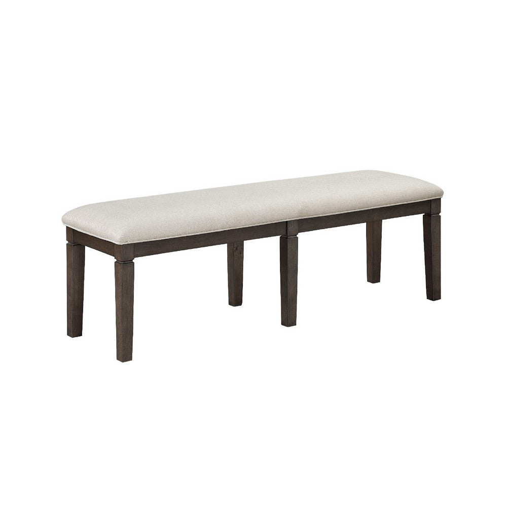 Vicy Bench, 58 Inch Beige Textured Fabric Seat, Espresso Brown Legs - BM345377