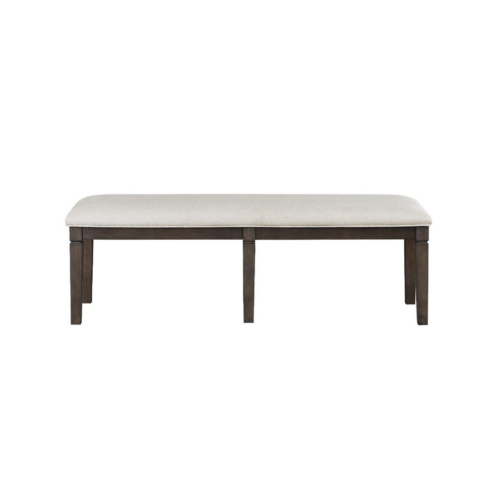 Vicy Bench, 58 Inch Beige Textured Fabric Seat, Espresso Brown Legs - BM345377