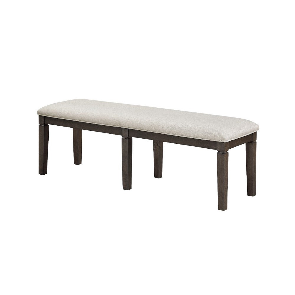 Vicy Bench, 58 Inch Beige Textured Fabric Seat, Espresso Brown Legs - BM345377