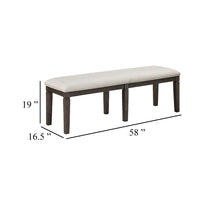Vicy Bench, 58 Inch Beige Textured Fabric Seat, Espresso Brown Legs - BM345377