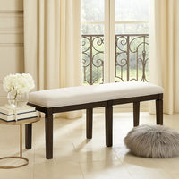 Vicy Bench, 58 Inch Beige Textured Fabric Seat, Espresso Brown Legs - BM345377