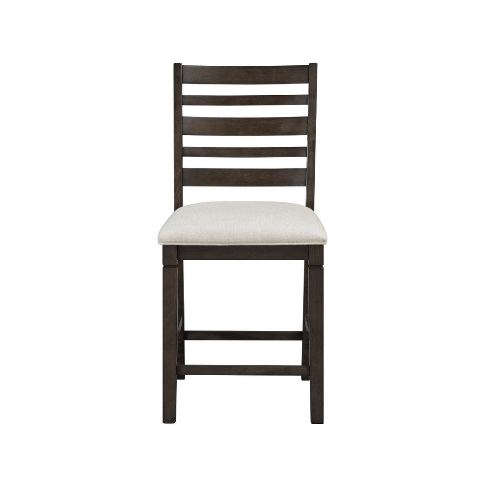 Vicy Counter Height Chair Set of 2, Beige Fabric Seat, Espresso Brown - BM345378