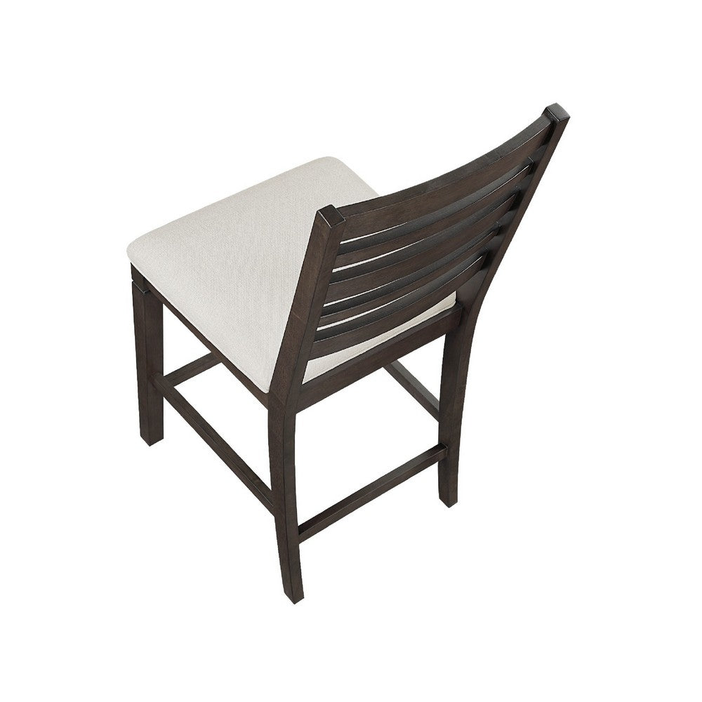 Vicy Counter Height Chair Set of 2, Beige Fabric Seat, Espresso Brown - BM345378