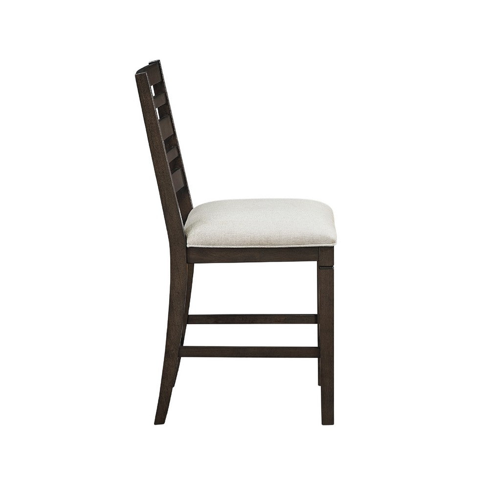 Vicy Counter Height Chair Set of 2, Beige Fabric Seat, Espresso Brown - BM345378