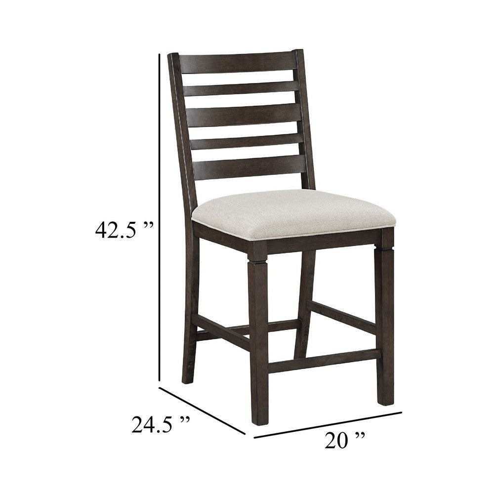 Vicy Counter Height Chair Set of 2, Beige Fabric Seat, Espresso Brown - BM345378