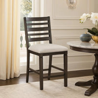 Vicy Counter Height Chair Set of 2, Beige Fabric Seat, Espresso Brown - BM345378
