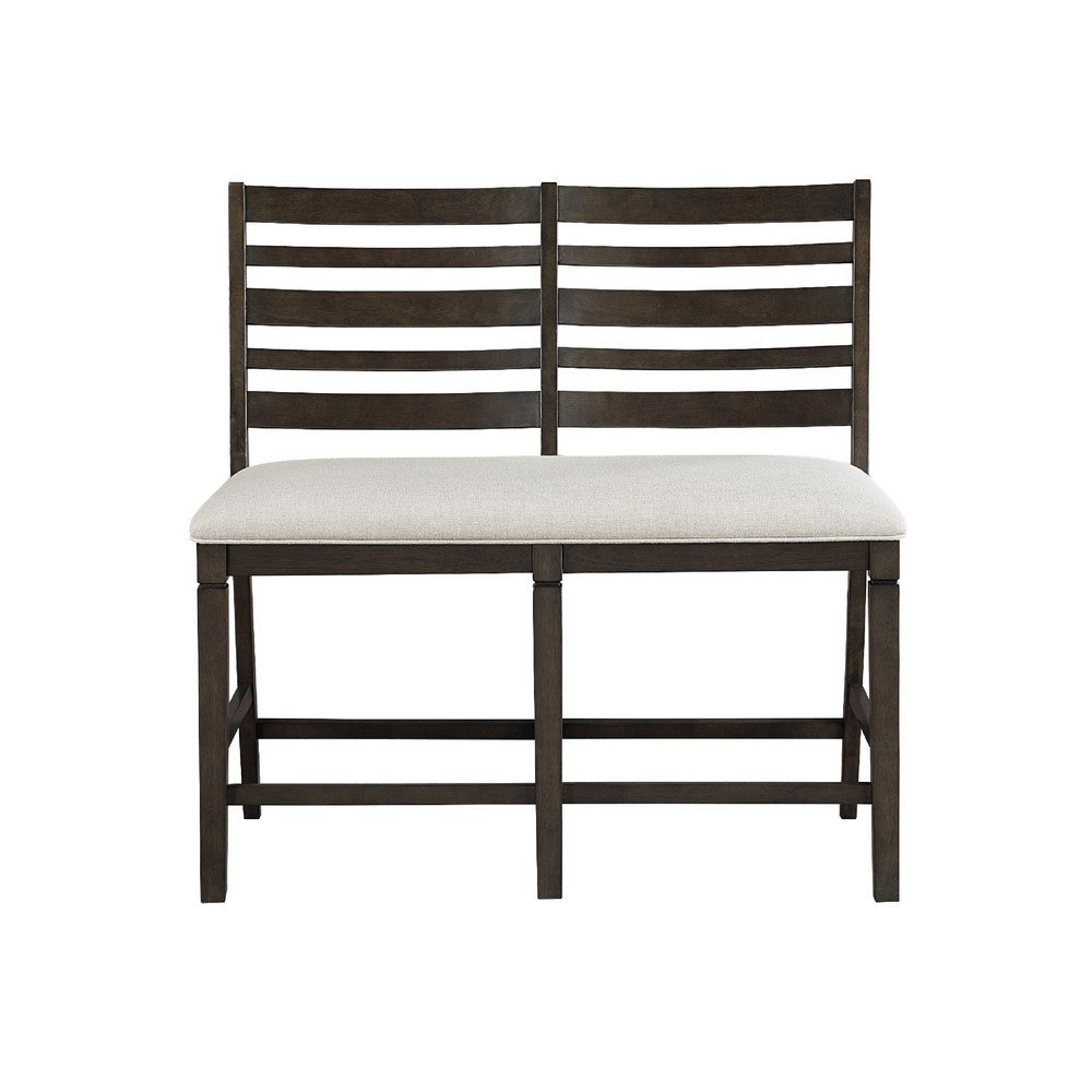 Vicy Counter Height Bench, Beige Fabric Seat, Espresso Brown Base - BM345379