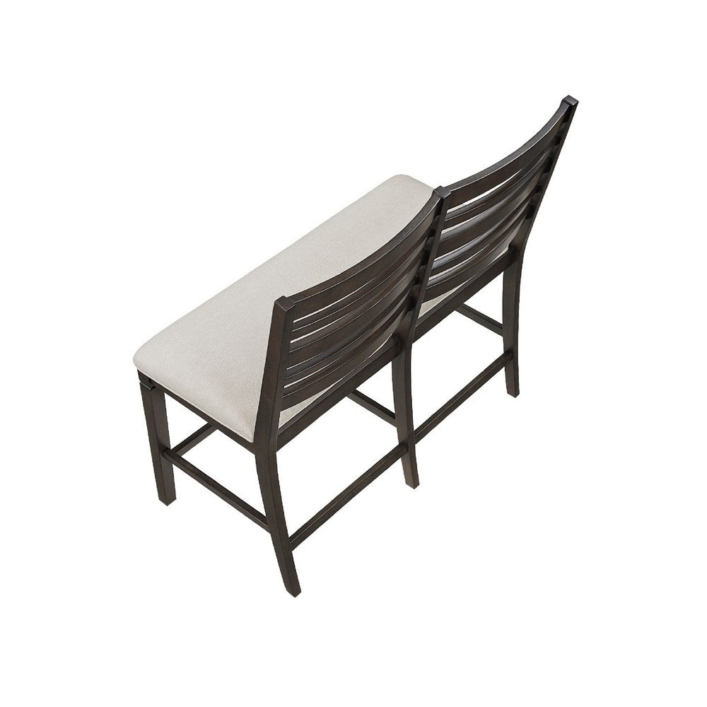 Vicy Counter Height Bench, Beige Fabric Seat, Espresso Brown Base - BM345379