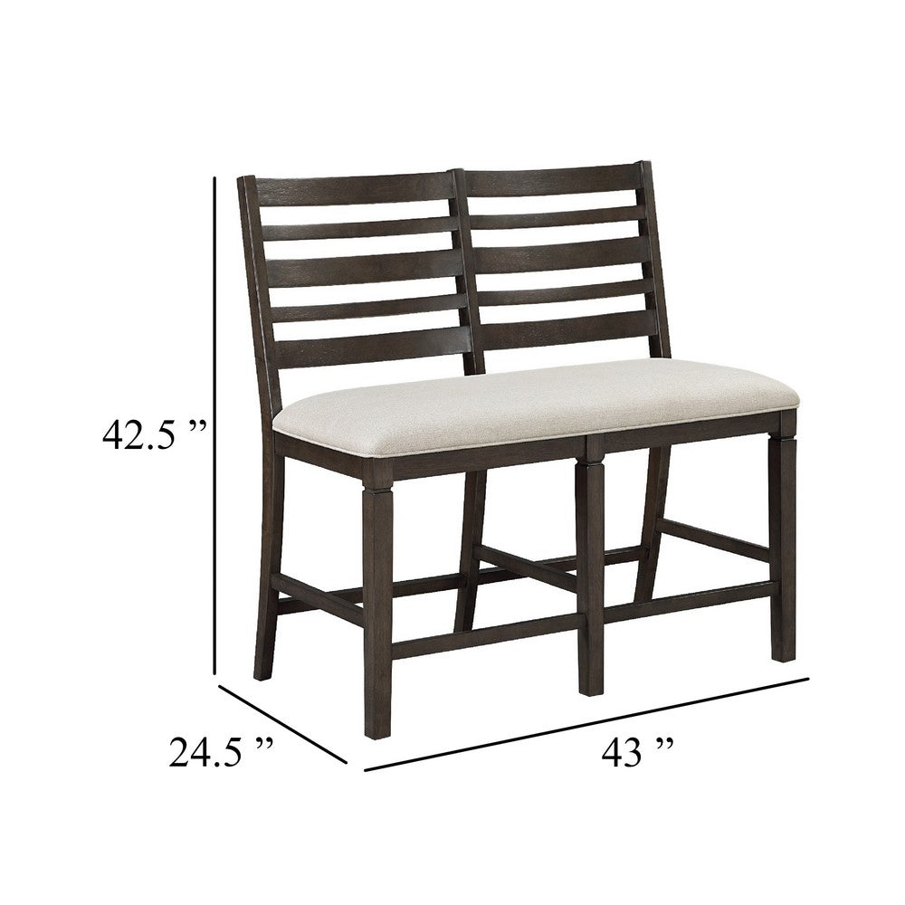 Vicy Counter Height Bench, Beige Fabric Seat, Espresso Brown Base - BM345379