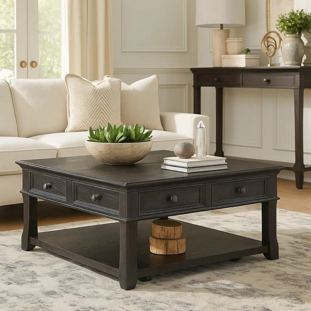 Riel Cocktail Coffee Table w Storage, 38 Inch Lift Top, Charcoal Black - BM345384
