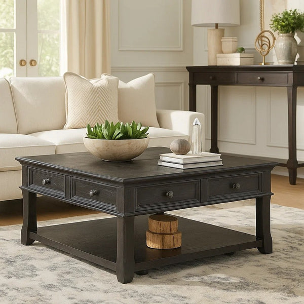 Riel Cocktail Coffee Table w Storage, 38 Inch Lift Top, Charcoal Black - BM345384