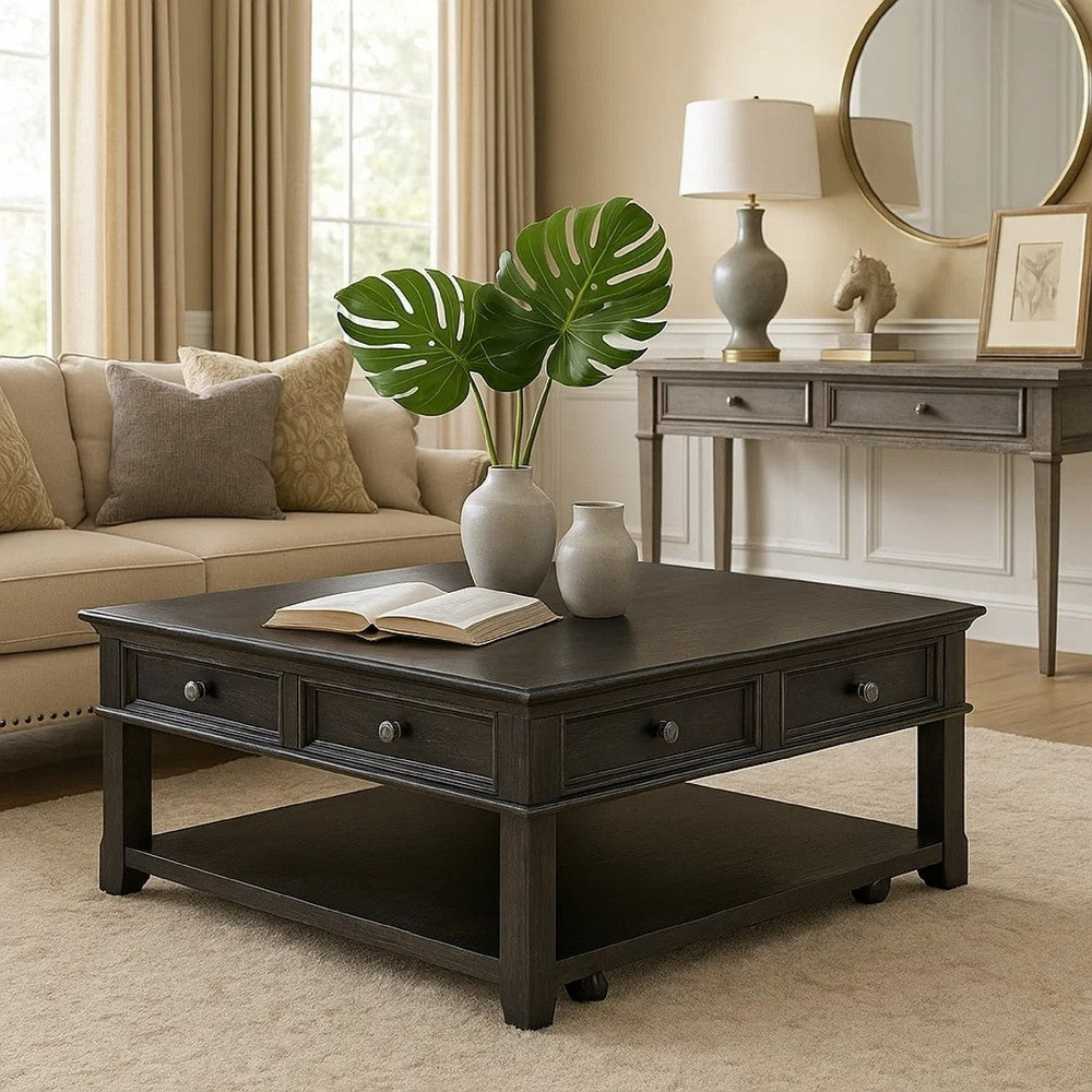 Riel Cocktail Coffee Table w Storage, 38 Inch Lift Top, Charcoal Black - BM345384