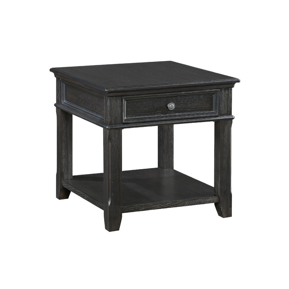 Riel Side End Table w USB Port, 27 Inch Top, 1 Drawer, Charcoal Black - BM345385