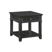 Riel Side End Table w USB Port, 27 Inch Top, 1 Drawer, Charcoal Black - BM345385