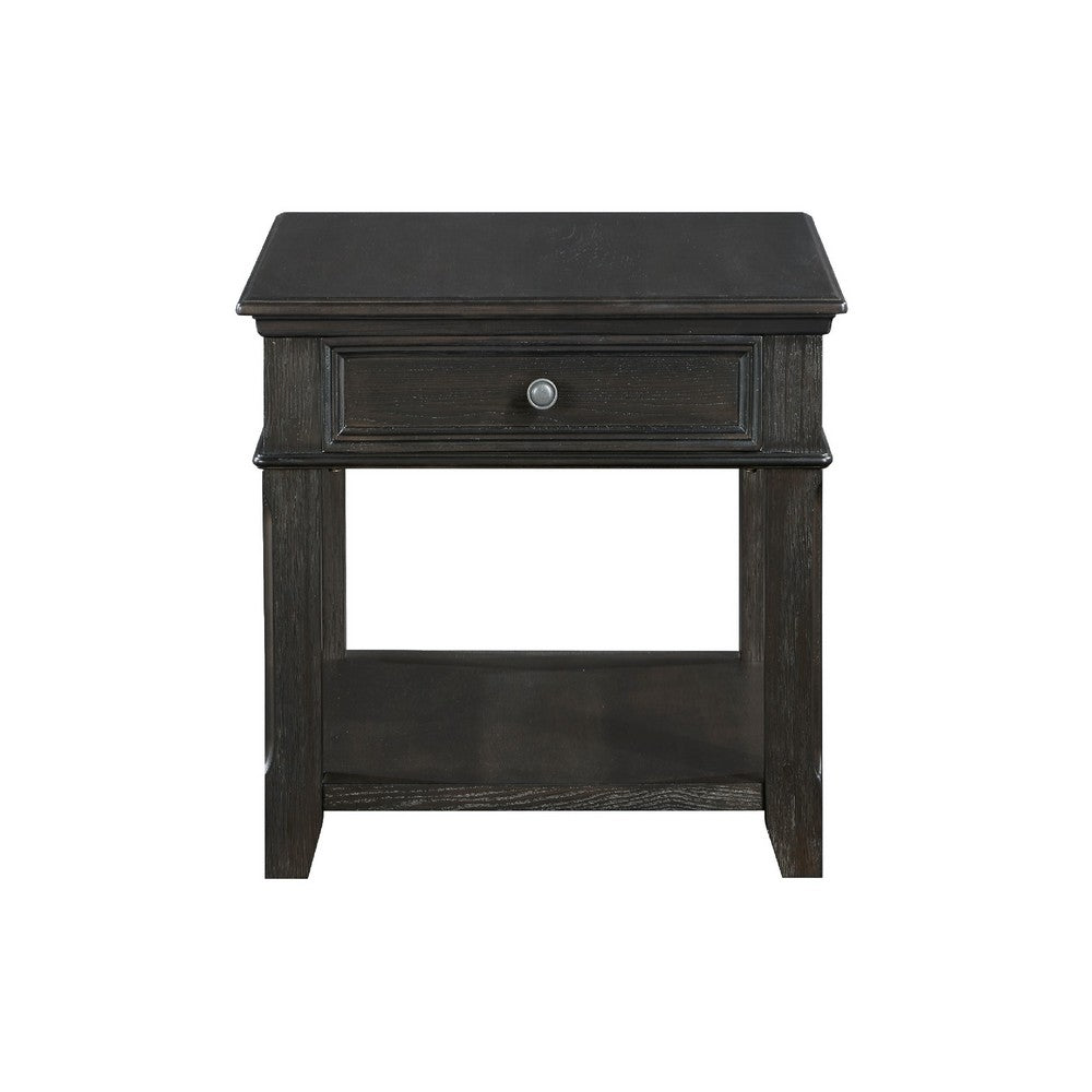 Riel Side End Table w USB Port, 27 Inch Top, 1 Drawer, Charcoal Black - BM345385