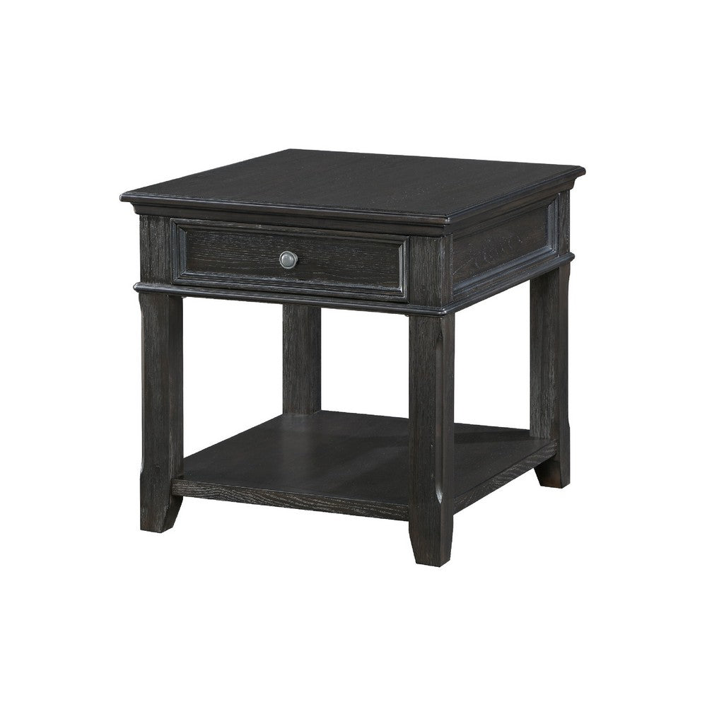 Riel Side End Table w USB Port, 27 Inch Top, 1 Drawer, Charcoal Black - BM345385