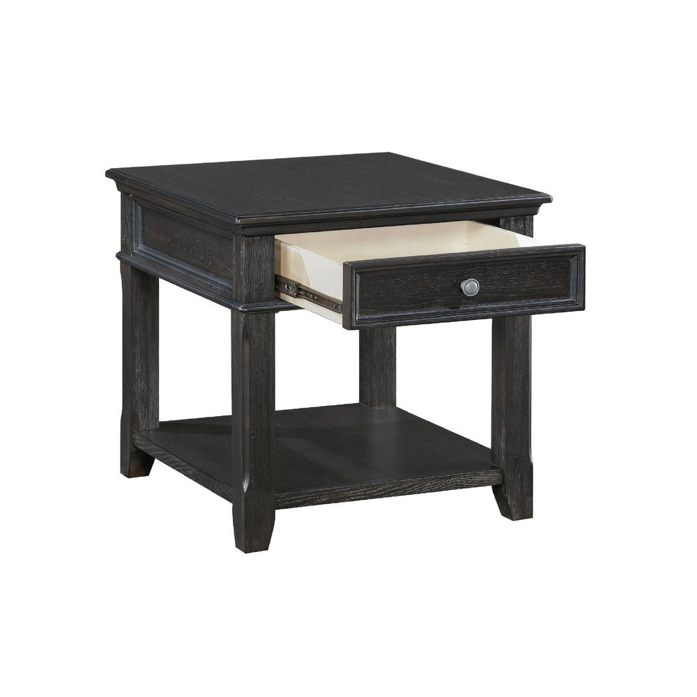 Riel Side End Table w USB Port, 27 Inch Top, 1 Drawer, Charcoal Black - BM345385