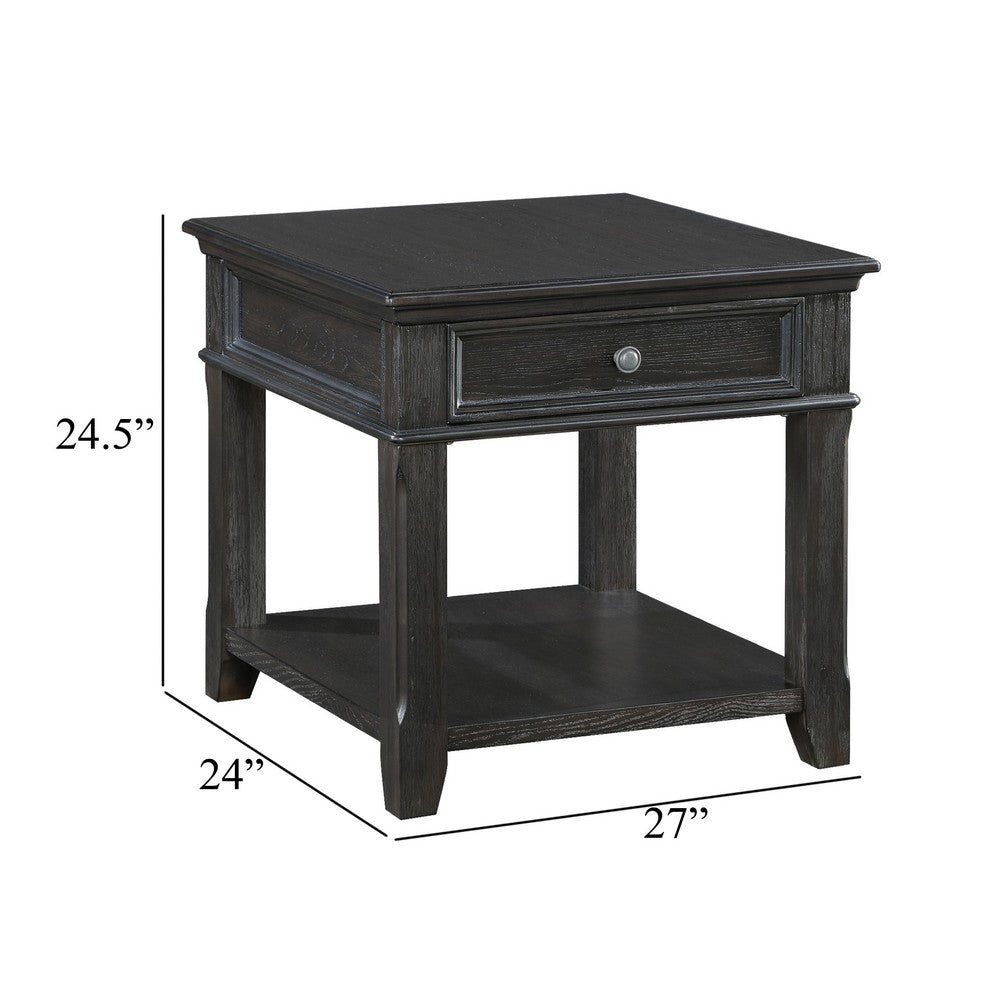 Riel Side End Table w USB Port, 27 Inch Top, 1 Drawer, Charcoal Black - BM345385