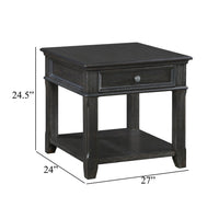 Riel Side End Table w USB Port, 27 Inch Top, 1 Drawer, Charcoal Black - BM345385