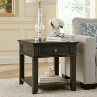 Riel Side End Table w USB Port, 27 Inch Top, 1 Drawer, Charcoal Black - BM345385